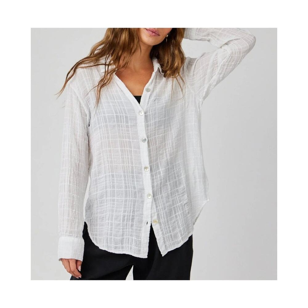 Zara Relaxed Lightweight Fit Cotton Button Down Collar Shirt Long Sleeve M White